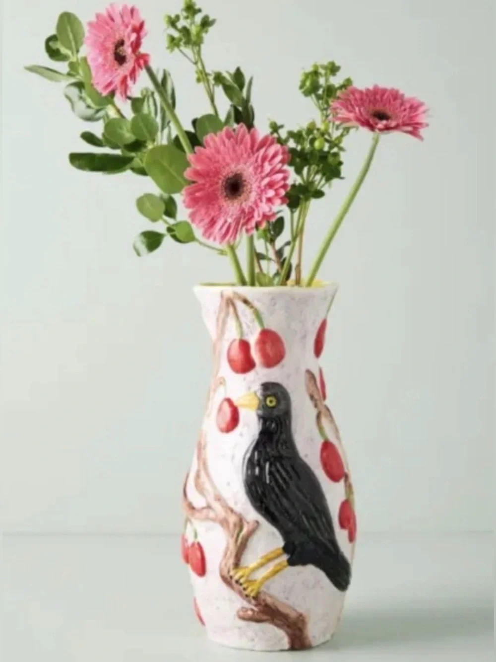 Anthropologie Nathalie Lete Nature Nurture Large Vase🔥Blackbird and cherries